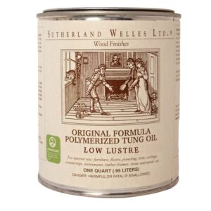 Can of Sutherland Welles Original Formula Polymerized Tung Oil, low lustre, for interior wood finishes.